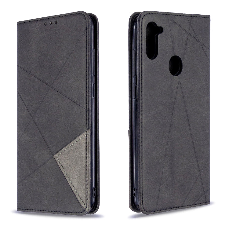 For Galaxy A11 Rhombus Texture Horizontal Flip Magnetic Leather Case with Holder & Card Slots & Wallet