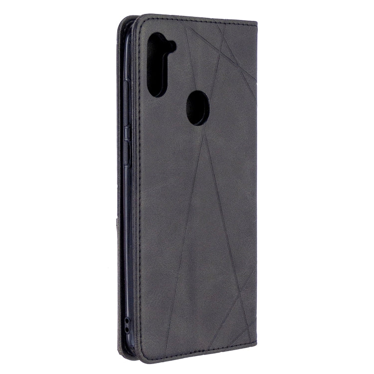 For Galaxy A11 Rhombus Texture Horizontal Flip Magnetic Leather Case with Holder & Card Slots & Wallet
