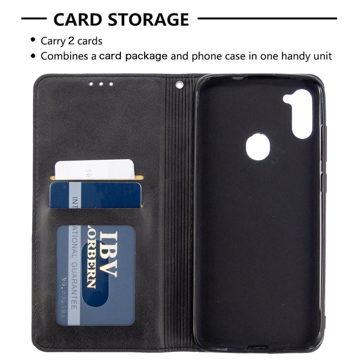 For Galaxy A11 Rhombus Texture Horizontal Flip Magnetic Leather Case with Holder & Card Slots & Wallet