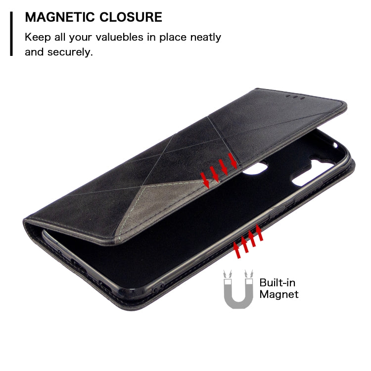 For Galaxy A11 Rhombus Texture Horizontal Flip Magnetic Leather Case with Holder & Card Slots & Wallet