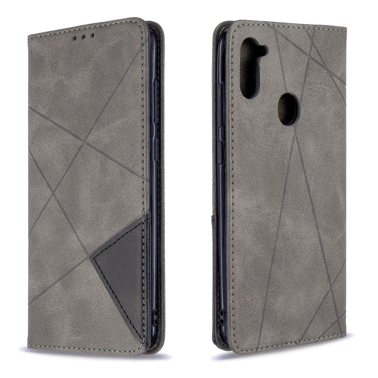 For Galaxy A11 Rhombus Texture Horizontal Flip Magnetic Leather Case with Holder & Card Slots & Wallet