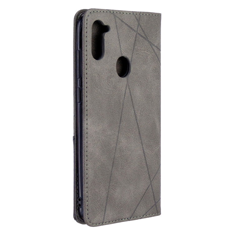 For Galaxy A11 Rhombus Texture Horizontal Flip Magnetic Leather Case with Holder & Card Slots & Wallet