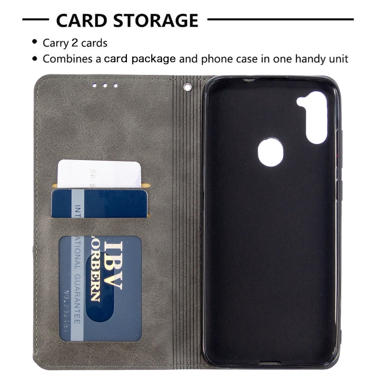 For Galaxy A11 Rhombus Texture Horizontal Flip Magnetic Leather Case with Holder & Card Slots & Wallet