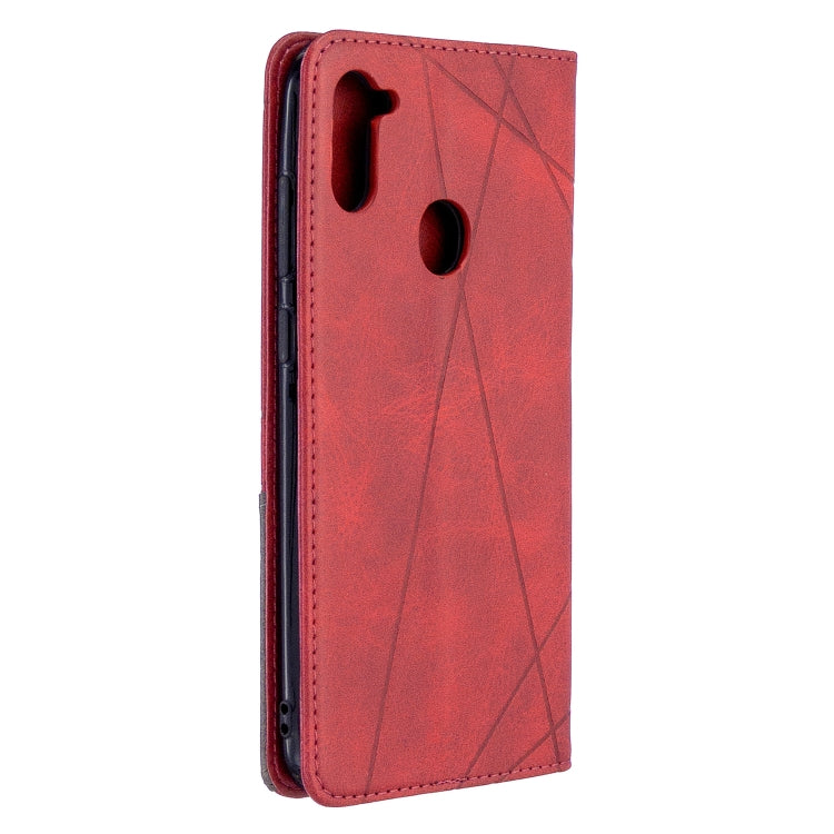 For Galaxy A11 Rhombus Texture Horizontal Flip Magnetic Leather Case with Holder & Card Slots & Wallet