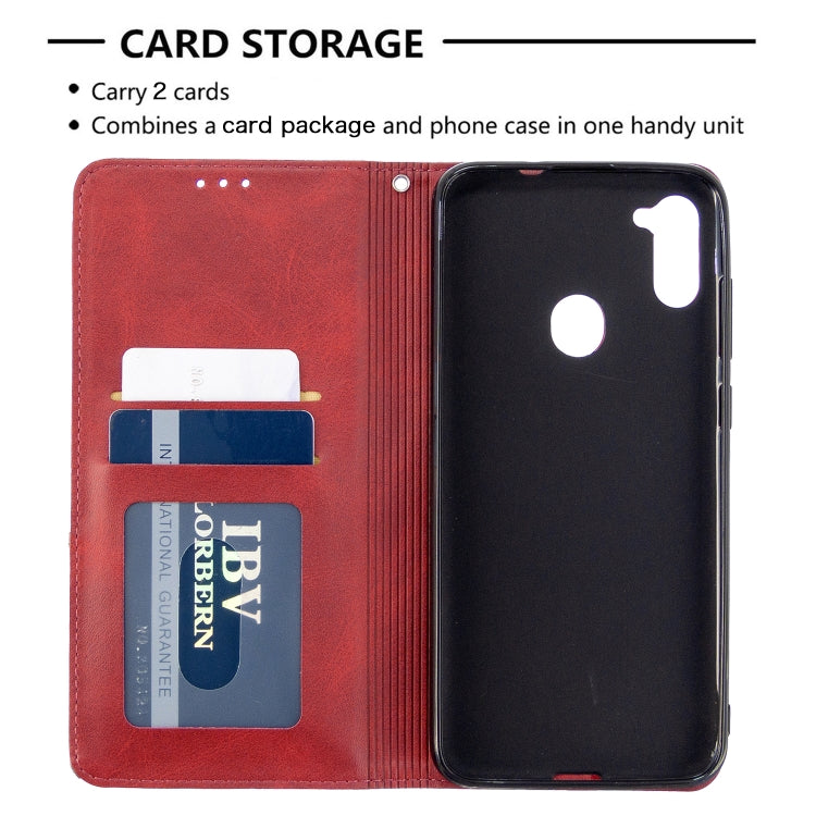 For Galaxy A11 Rhombus Texture Horizontal Flip Magnetic Leather Case with Holder & Card Slots & Wallet