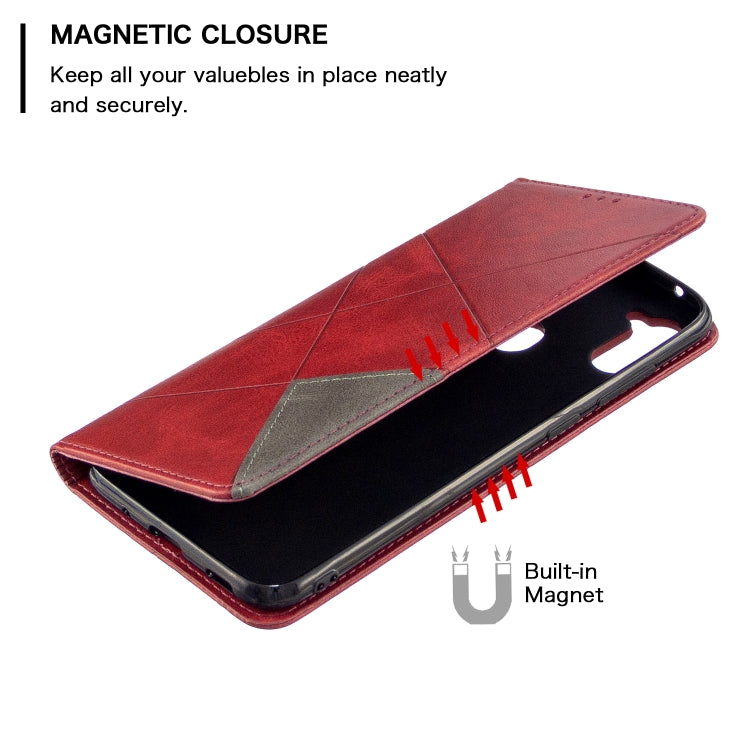 For Galaxy A11 Rhombus Texture Horizontal Flip Magnetic Leather Case with Holder & Card Slots & Wallet