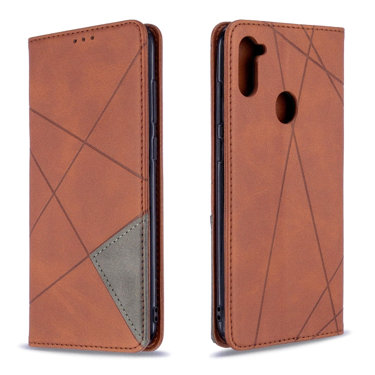 For Galaxy A11 Rhombus Texture Horizontal Flip Magnetic Leather Case with Holder & Card Slots & Wallet