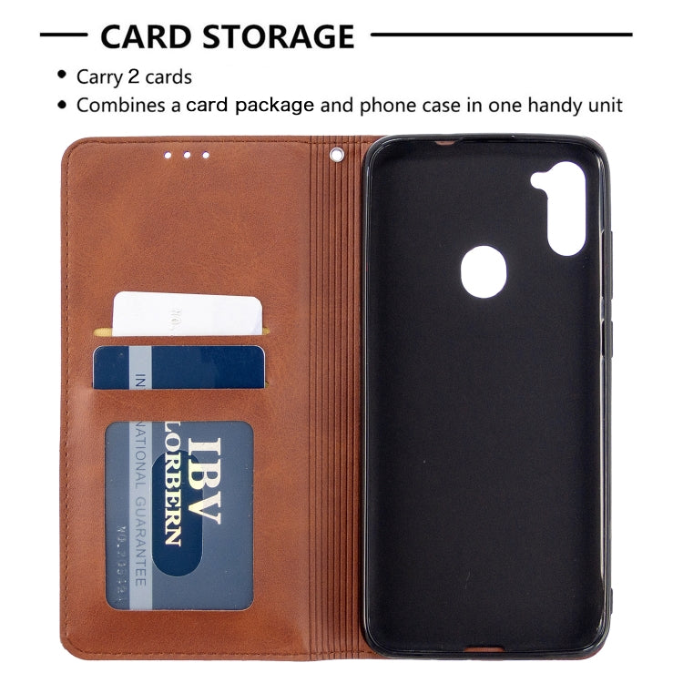 For Galaxy A11 Rhombus Texture Horizontal Flip Magnetic Leather Case with Holder & Card Slots & Wallet