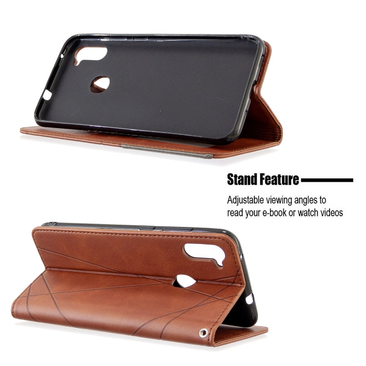 For Galaxy A11 Rhombus Texture Horizontal Flip Magnetic Leather Case with Holder & Card Slots & Wallet