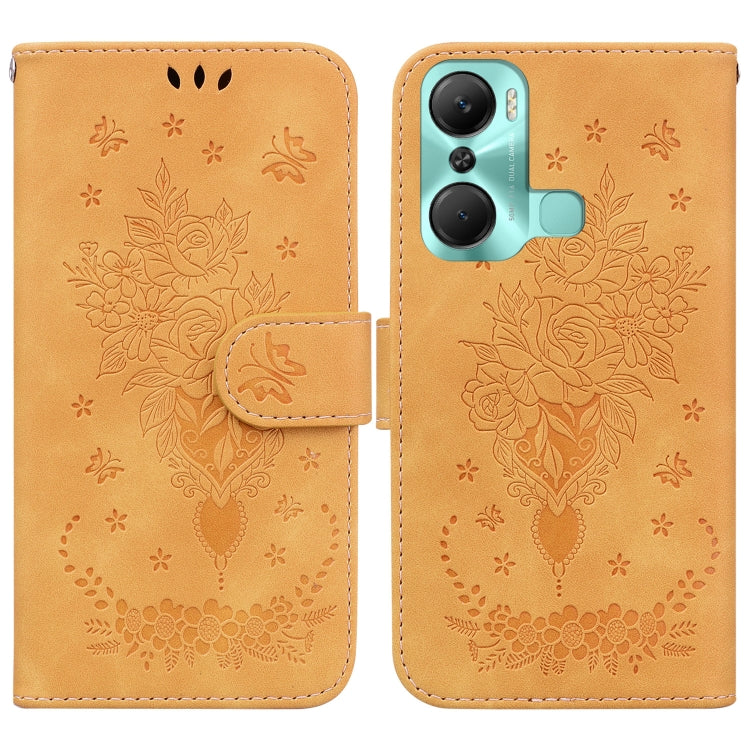 For Infinix Hot 12 Pro Butterfly Rose Embossed Leather Phone Case
