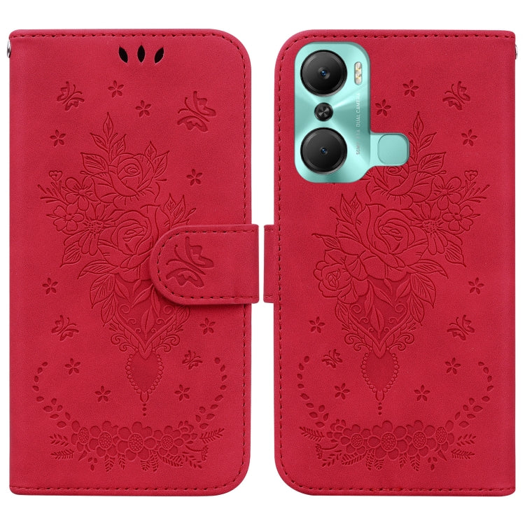 For Infinix Hot 12 Pro Butterfly Rose Embossed Leather Phone Case