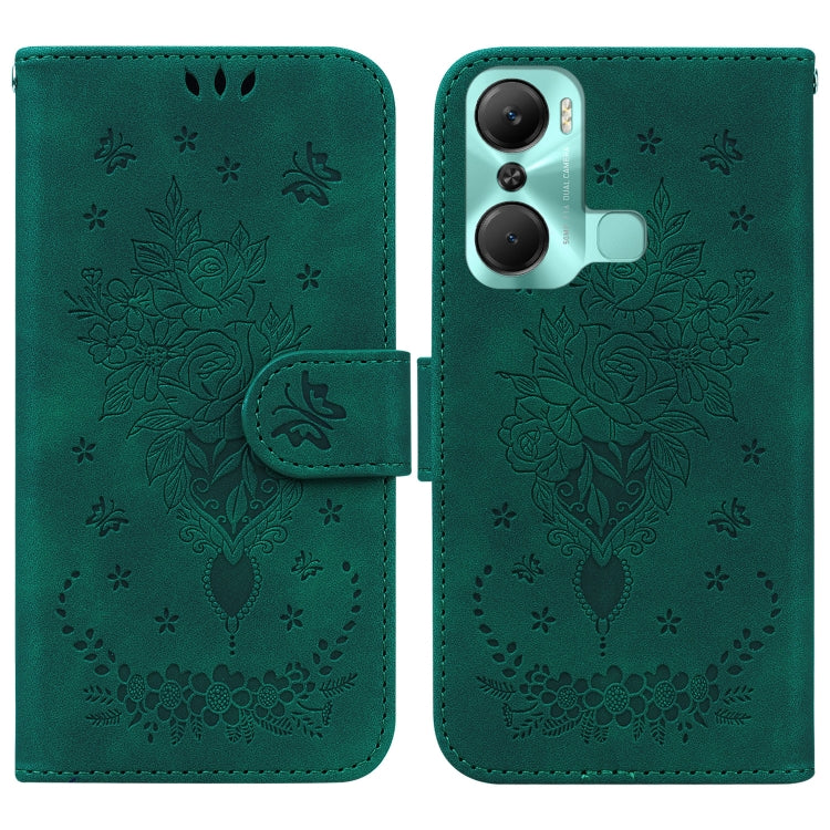 For Infinix Hot 12 Pro Butterfly Rose Embossed Leather Phone Case