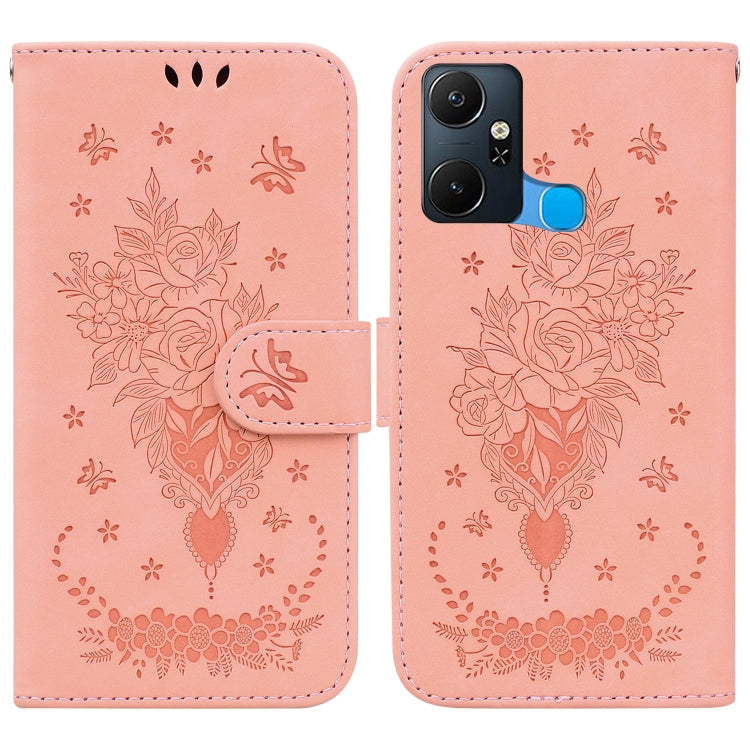 For Infinix Smart 6 Plus Butterfly Rose Embossed Leather Phone Case