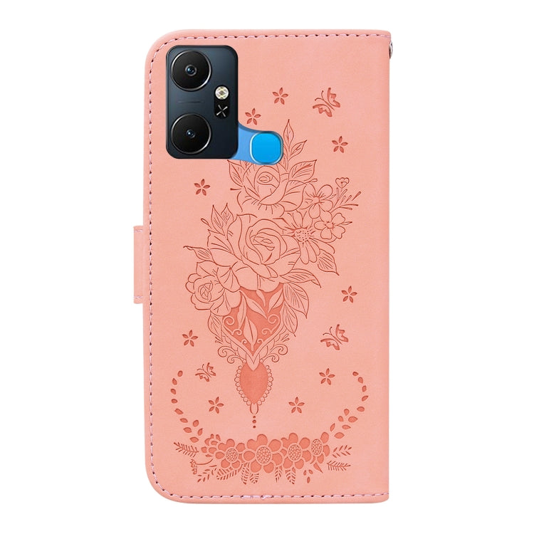 For Infinix Smart 6 Plus Butterfly Rose Embossed Leather Phone Case