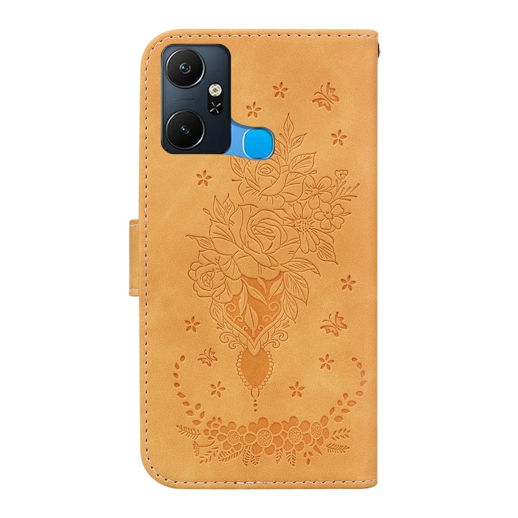 For Infinix Smart 6 Plus Butterfly Rose Embossed Leather Phone Case