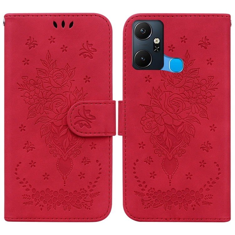 For Infinix Smart 6 Plus Butterfly Rose Embossed Leather Phone Case
