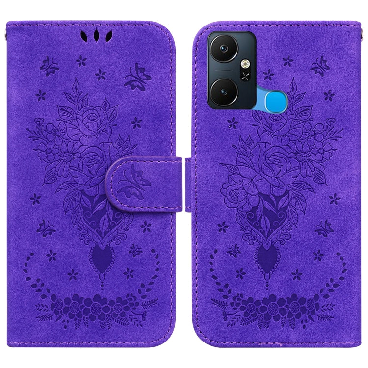 For Infinix Smart 6 Plus Butterfly Rose Embossed Leather Phone Case