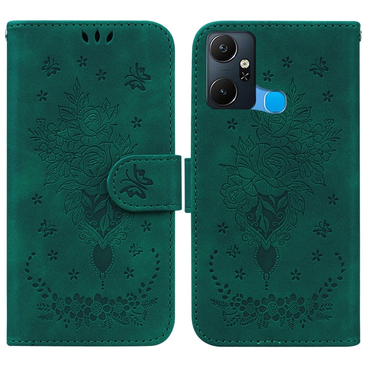 For Infinix Smart 6 Plus Butterfly Rose Embossed Leather Phone Case