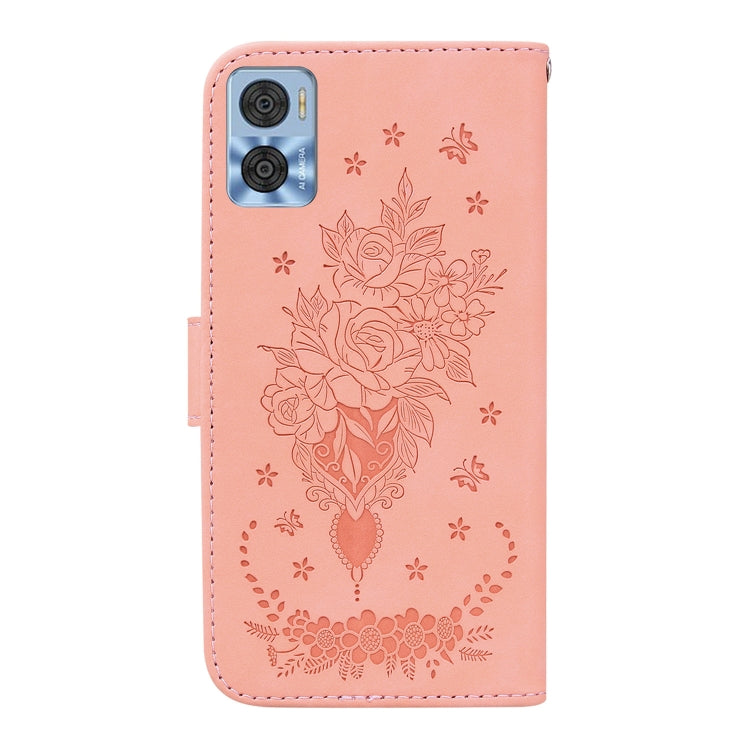 For Motorola Moto E22/E22i Butterfly Rose Embossed Leather Phone Case
