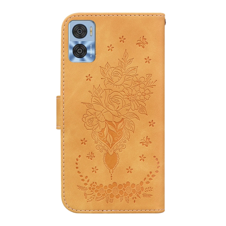 For Motorola Moto E22/E22i Butterfly Rose Embossed Leather Phone Case
