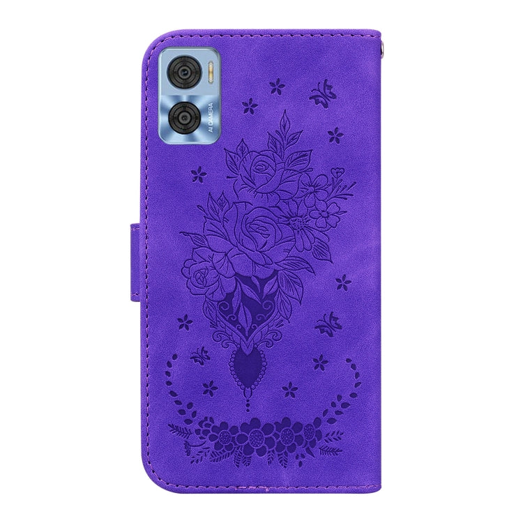 For Motorola Moto E22/E22i Butterfly Rose Embossed Leather Phone Case