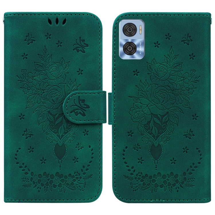 For Motorola Moto E22/E22i Butterfly Rose Embossed Leather Phone Case