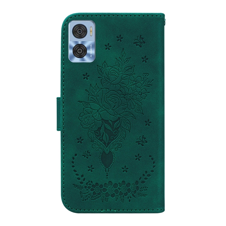 For Motorola Moto E22/E22i Butterfly Rose Embossed Leather Phone Case