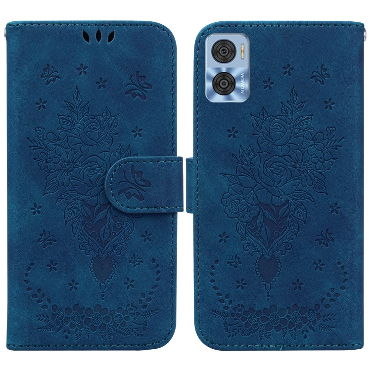 For Motorola Moto E22/E22i Butterfly Rose Embossed Leather Phone Case