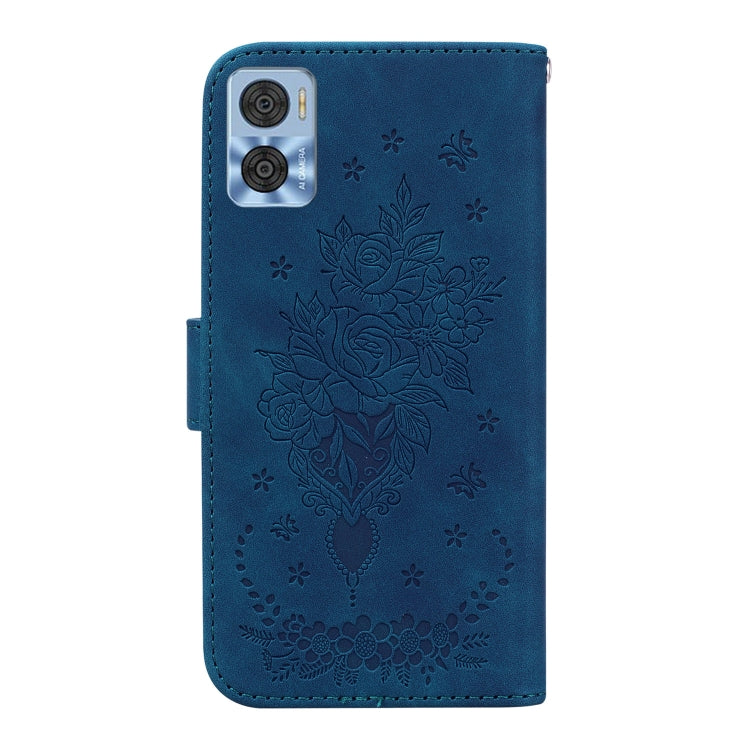 For Motorola Moto E22/E22i Butterfly Rose Embossed Leather Phone Case