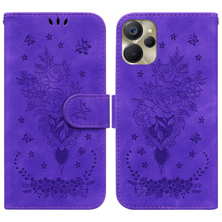 For Realme 9i 5G Butterfly Rose Embossed Leather Phone Case