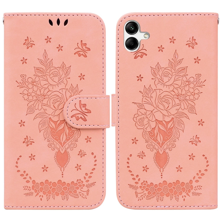 For Samsung Galaxy A04/M13 5G Butterfly Rose Embossed Leather Phone Case