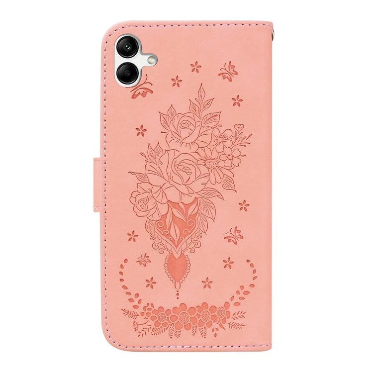 For Samsung Galaxy A04/M13 5G Butterfly Rose Embossed Leather Phone Case
