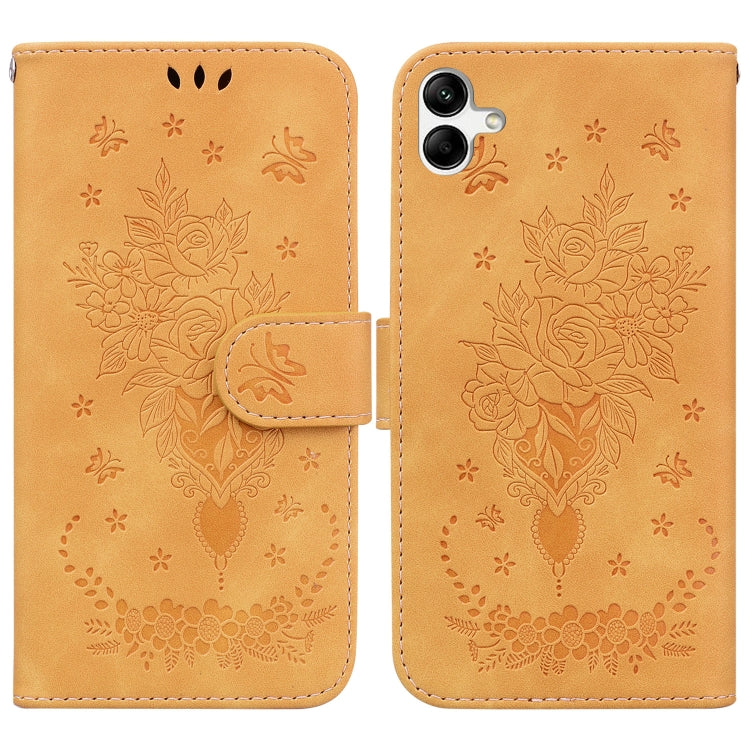 For Samsung Galaxy A04/M13 5G Butterfly Rose Embossed Leather Phone Case