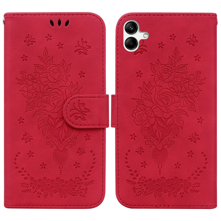 For Samsung Galaxy A04/M13 5G Butterfly Rose Embossed Leather Phone Case