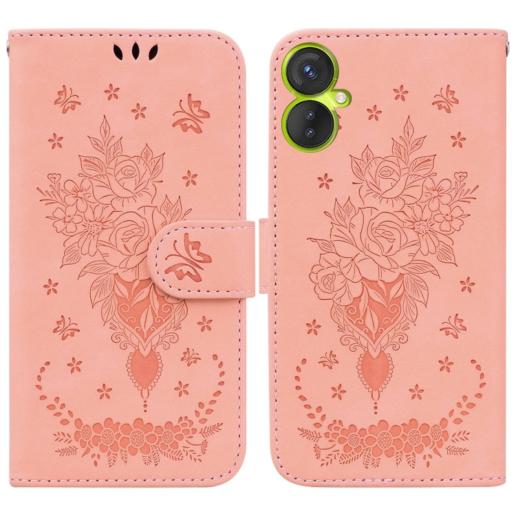 For Tecno Camon 19 Neo Butterfly Rose Embossed Leather Phone Case