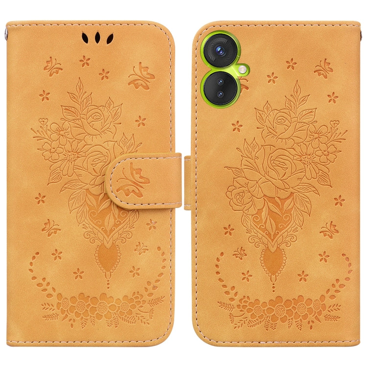 For Tecno Camon 19 Neo Butterfly Rose Embossed Leather Phone Case