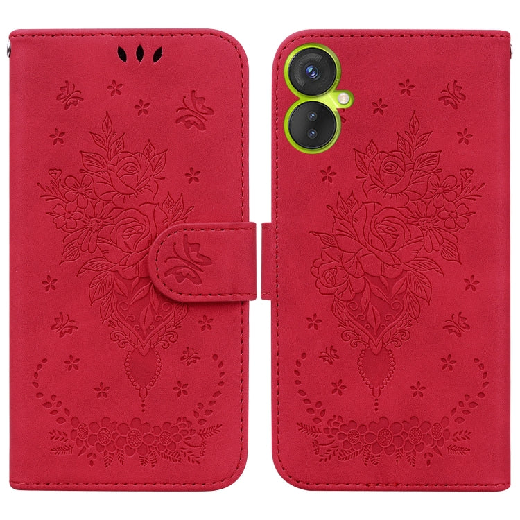 For Tecno Camon 19 Neo Butterfly Rose Embossed Leather Phone Case