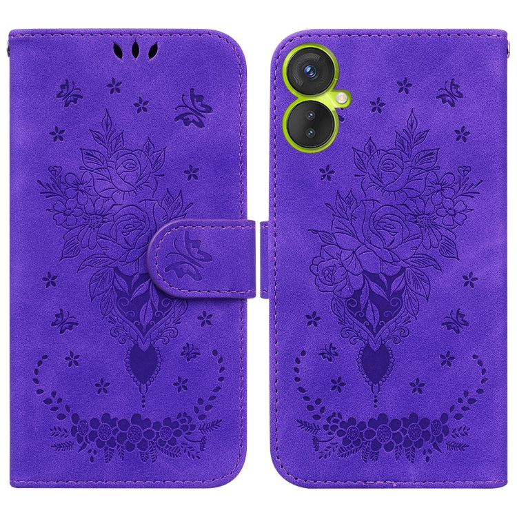 For Tecno Camon 19 Neo Butterfly Rose Embossed Leather Phone Case