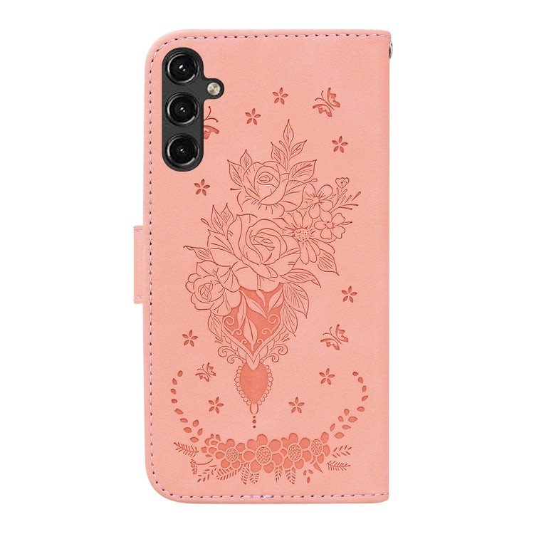 For Samsung Galaxy A14 5G Butterfly Rose Embossed Leather Phone Case