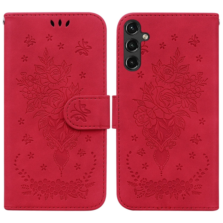 For Samsung Galaxy A14 5G Butterfly Rose Embossed Leather Phone Case