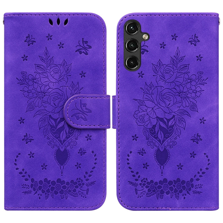 For Samsung Galaxy A14 5G Butterfly Rose Embossed Leather Phone Case