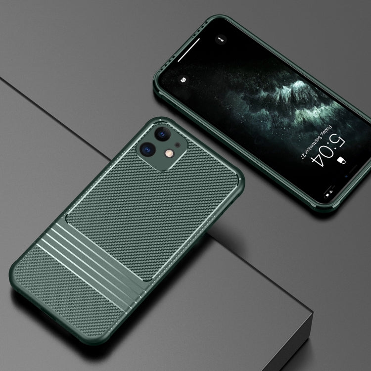 For iPhone 11 Carbon Fiber Texture Solid Color TPU Slim Case Soft Cover(Green)