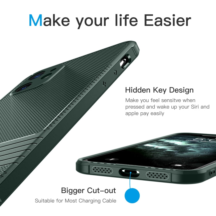 For iPhone 11 Carbon Fiber Texture Solid Color TPU Slim Case Soft Cover(Green)
