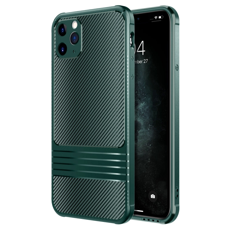 For iPhone 11 Pro Max Carbon Fiber Texture Solid Color TPU Slim Case Soft Cover(Green)