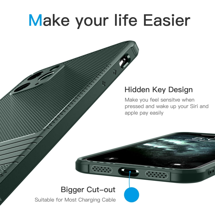 For iPhone 11 Pro Max Carbon Fiber Texture Solid Color TPU Slim Case Soft Cover(Green)
