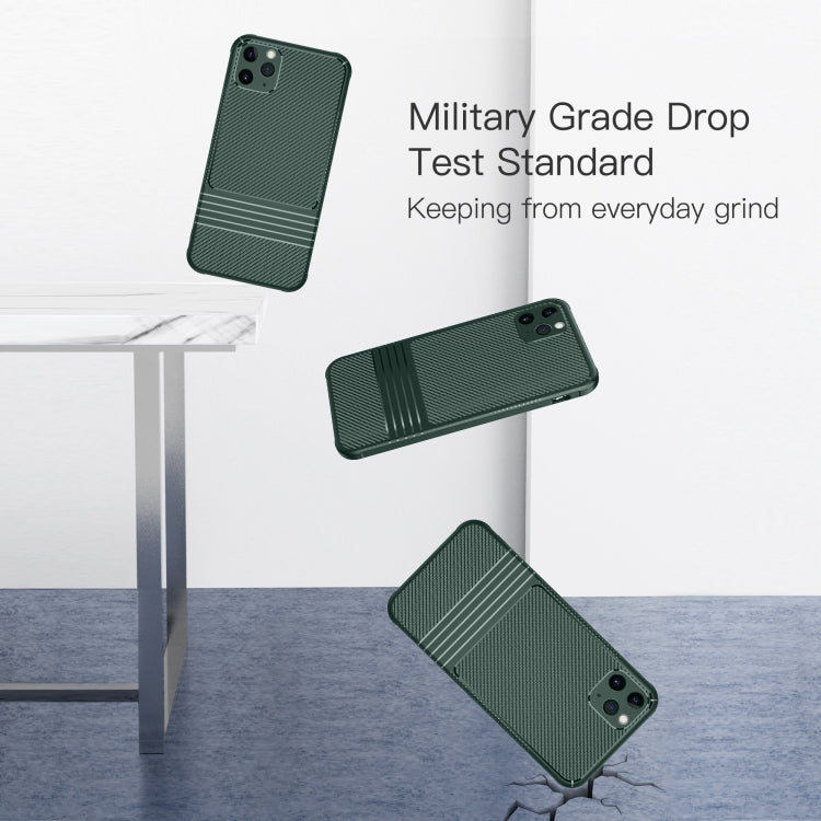 For iPhone 11 Pro Max Carbon Fiber Texture Solid Color TPU Slim Case Soft Cover(Green)