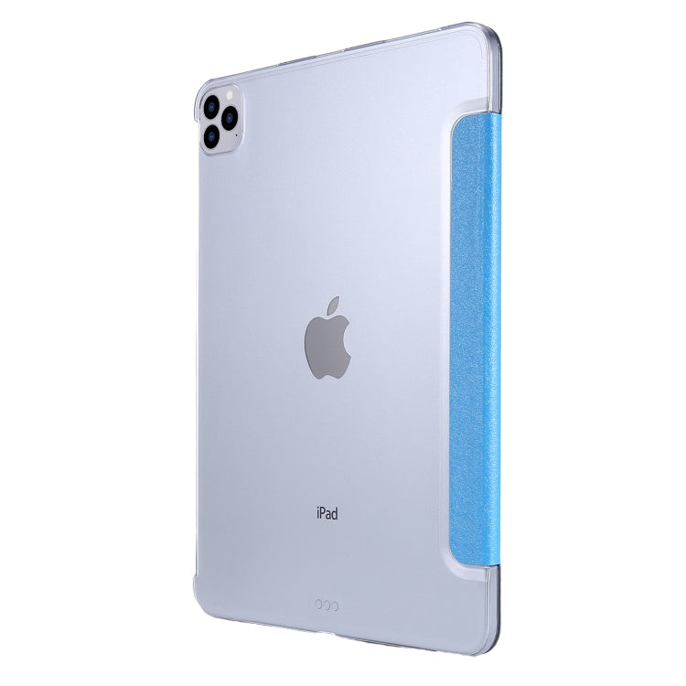 For iPad Pro 12.9 (2020) TPU Silk Texture Three-fold Horizontal Flip Leather Tablet Case with Holder