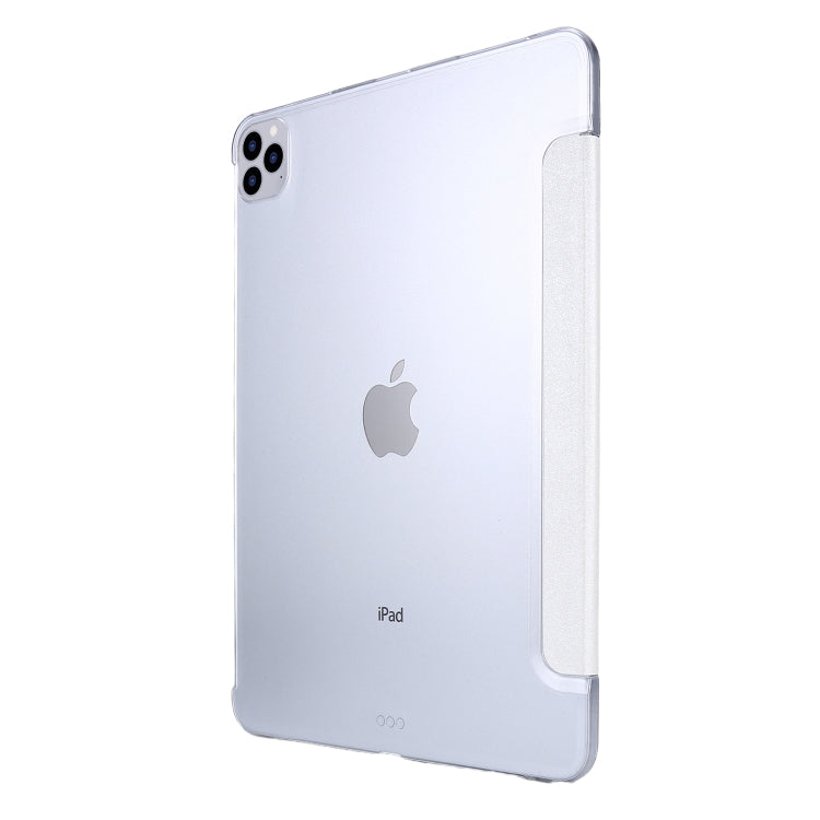 For iPad Pro 12.9 (2020) TPU Silk Texture Three-fold Horizontal Flip Leather Tablet Case with Holder
