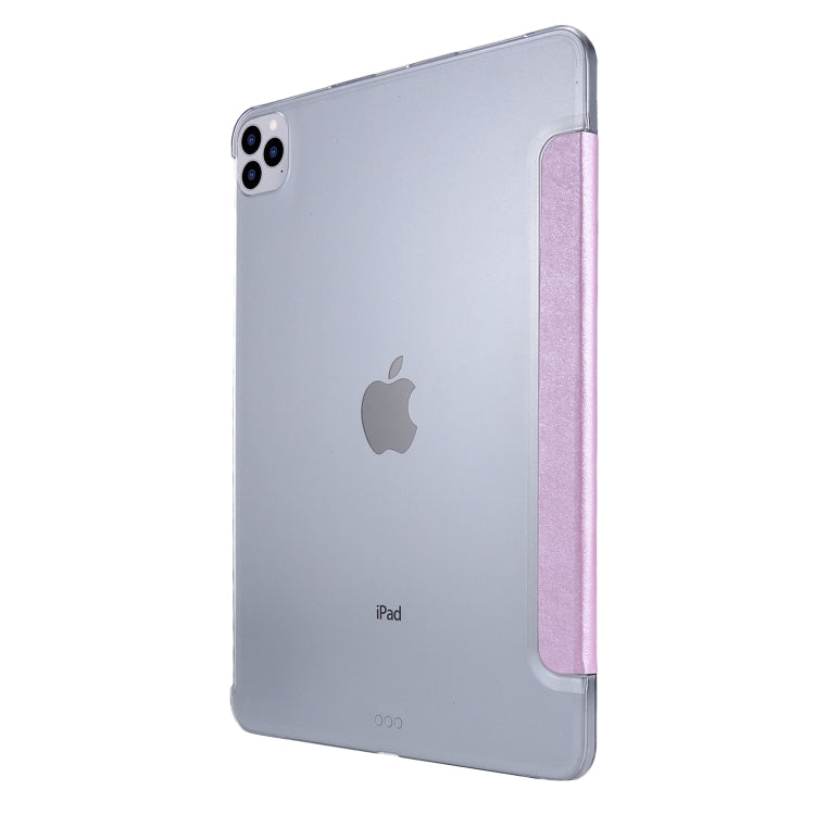 For iPad Pro 12.9 (2020) TPU Silk Texture Three-fold Horizontal Flip Leather Tablet Case with Holder