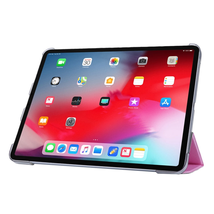 For iPad Pro 12.9 (2020) TPU Silk Texture Three-fold Horizontal Flip Leather Tablet Case with Holder